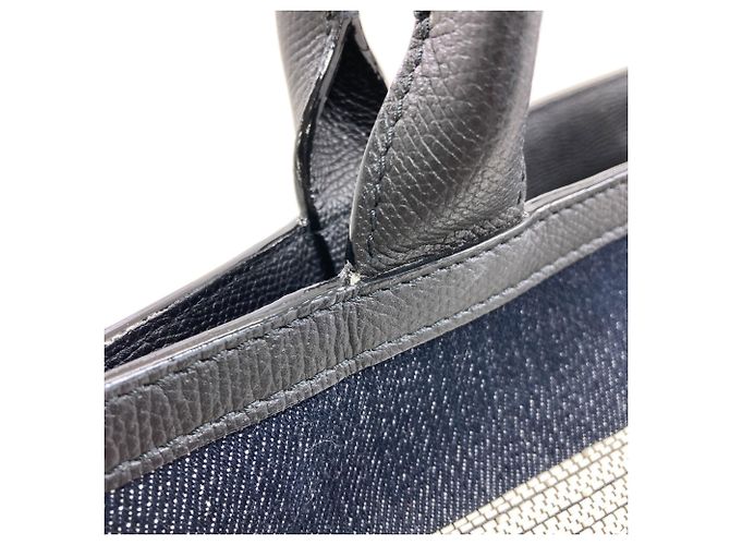 Valextra gestreifter Canvas Tote Bag Weiß Marineblau - Ansicht 8
