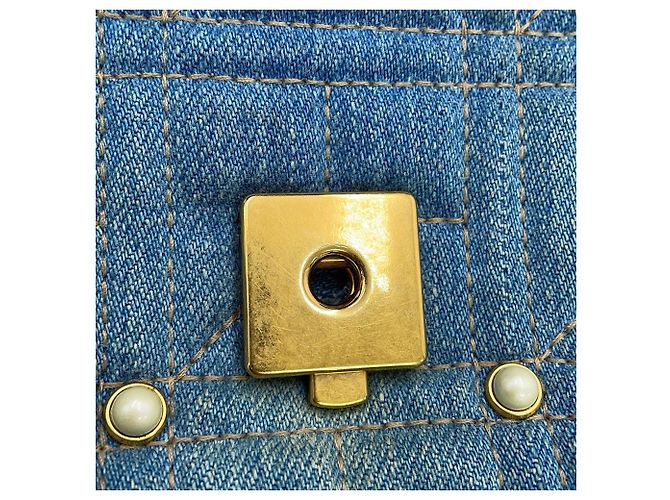 Borsa a tracolla Gucci GG Marmont Small in denim con catena Blu - vista 16