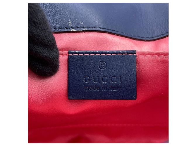Borsa a tracolla Gucci GG Marmont Small in denim con catena Blu - vista 17