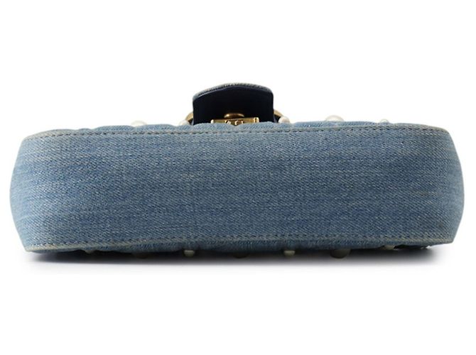 Borsa a tracolla Gucci GG Marmont Small in denim con catena Blu - vista 3
