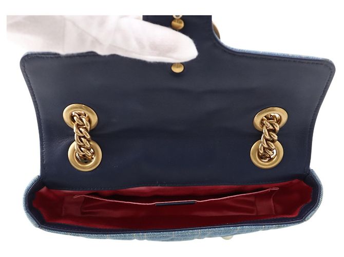 Borsa a tracolla Gucci GG Marmont Small in denim con catena Blu - vista 6