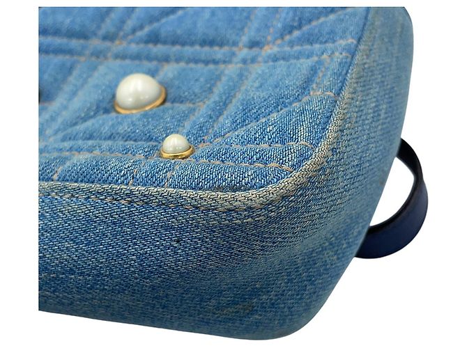 Borsa a tracolla Gucci GG Marmont Small in denim con catena Blu - vista 7