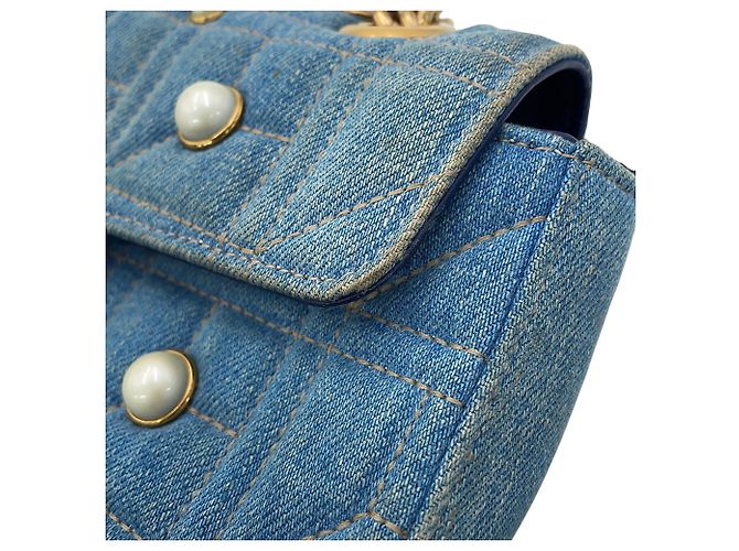 Borsa a tracolla Gucci GG Marmont Small in denim con catena Blu - vista 8