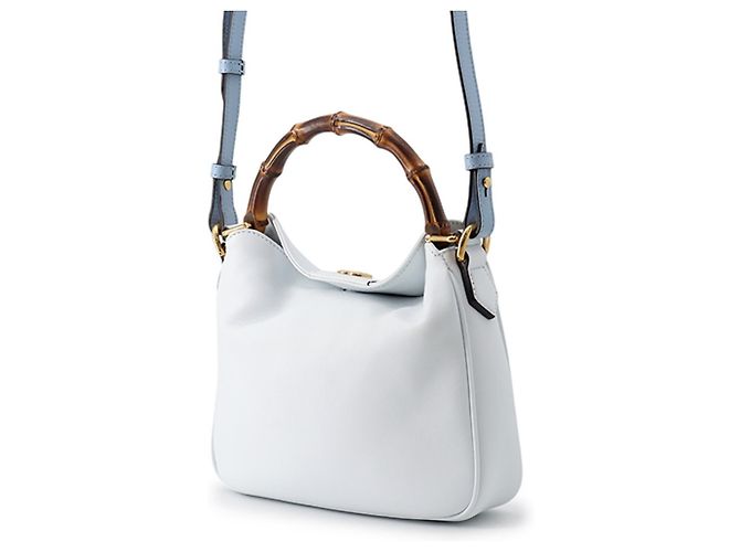 Borsa a mano piccola in pelle Gucci Diana Bamboo Blu chiaro - vista 2
