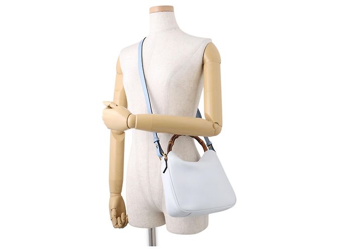 Borsa a mano piccola in pelle Gucci Diana Bamboo Blu chiaro - vista 5