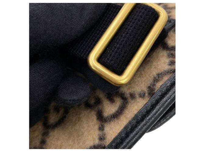 Borsa a tracolla Gucci GG in lana e pelle Nero Beige - vista 12
