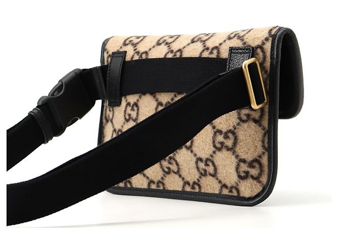 Borsa a tracolla Gucci GG in lana e pelle Nero Beige - vista 3