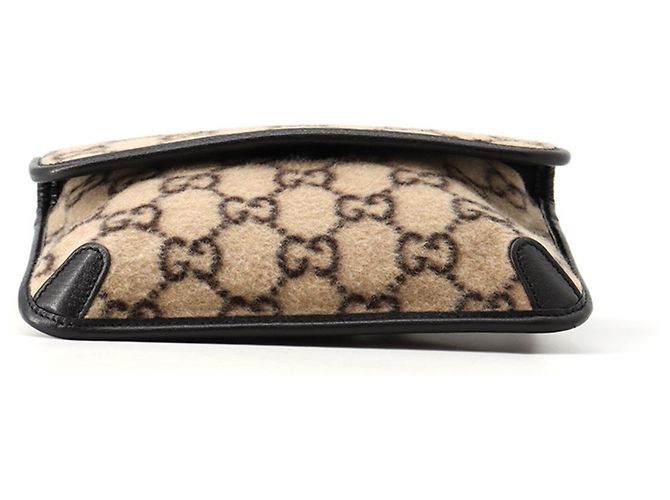 Borsa a tracolla Gucci GG in lana e pelle Nero Beige - vista 4