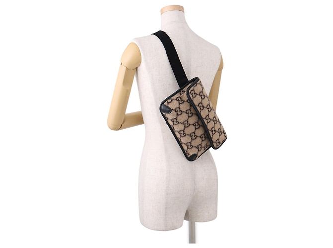 Borsa a tracolla Gucci GG in lana e pelle Nero Beige - vista 5