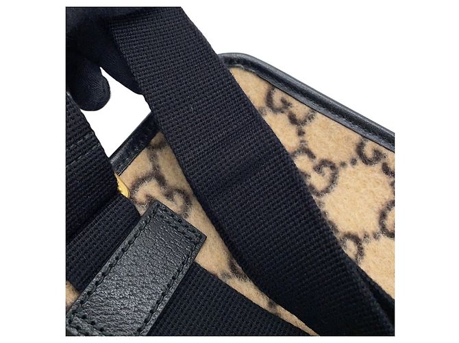 Borsa a tracolla Gucci GG in lana e pelle Nero Beige - vista 9