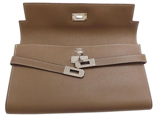 Hermès Cartera Hermes Kelly Long en Etoupe Gray Gris pardo - vista 4