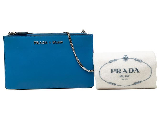 Prada Blue City Calf Double Zip Crossbody - vista 7