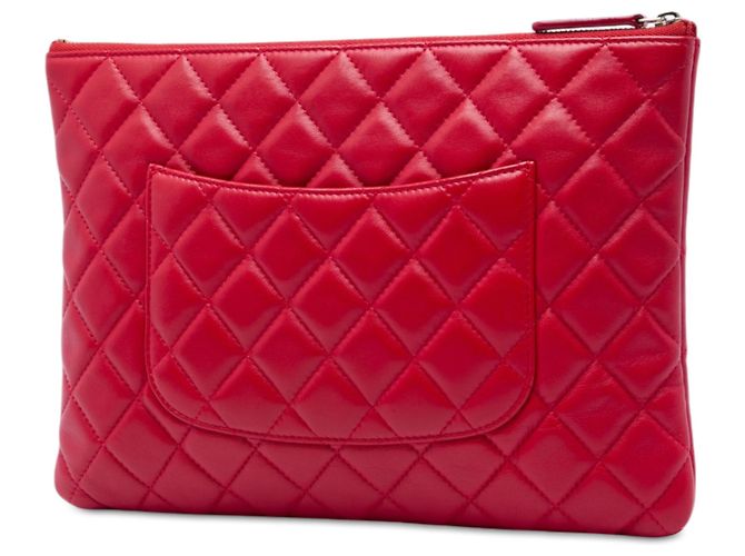Clutch Chanel Red Medium Quilted Lambskin O Case Rosso - vista 2