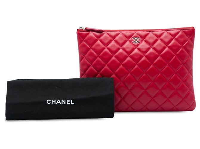 Clutch Chanel Red Medium Quilted Lambskin O Case Rosso - vista 6