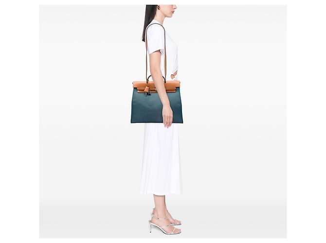 Hermès Blue Toile Herbag Zip 39 - vista 5