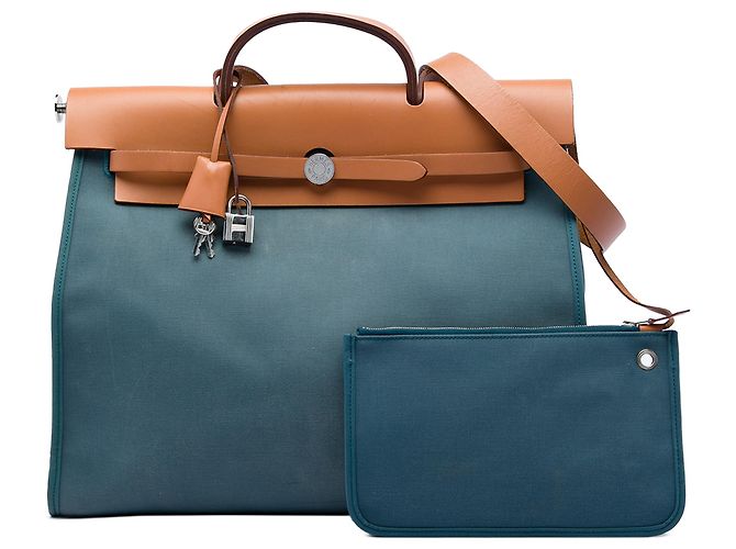 Hermès Blue Toile Herbag Zip 39 - vista 6