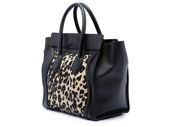 Céline Celine Mini Canvas Leopard Print Luggage Tote Beige - vista 2