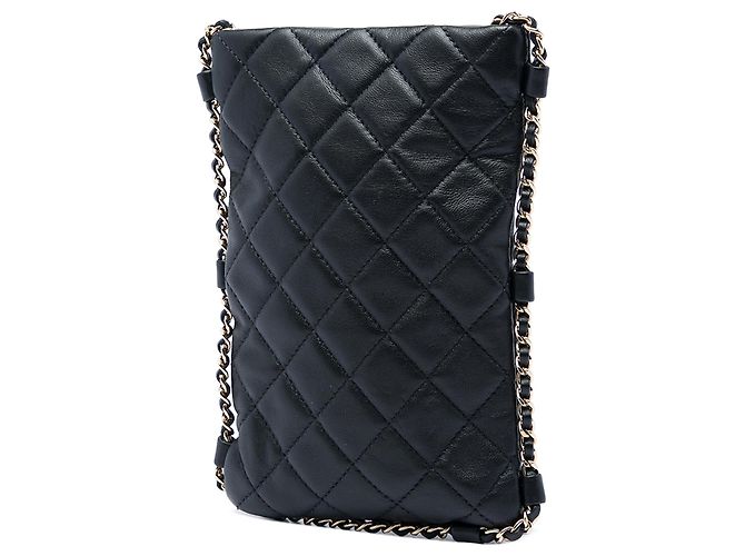 Chanel Black CC gestepptes Lammleder Handyhalter Crossbody mit Kette Schwarz - Ansicht 2