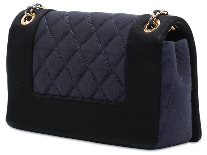 Chanel Blue Small Bicolor Quilted Grosgrain Satin Small Mademoiselle Double Flap Blu navy - vista 2