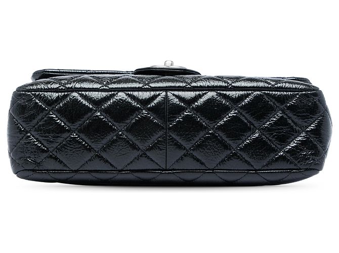 Chanel Black Jumbo Classic Crinkled Patent Single Flap Nero - vista 3