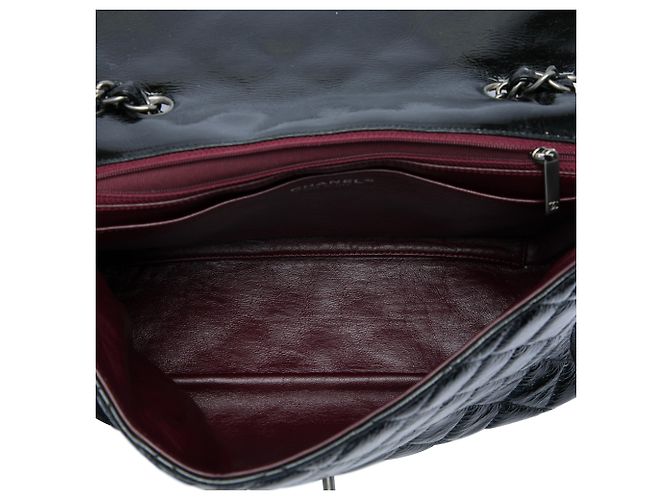 Chanel Black Jumbo Classic Crinkled Patent Single Flap Nero - vista 4