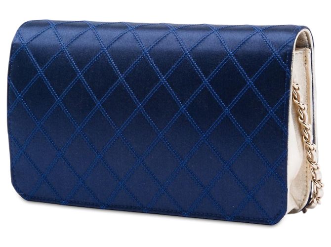 Portafoglio Chanel Blue CC Satin Diamond Stitch Wallet On Chain Blu navy - vista 2