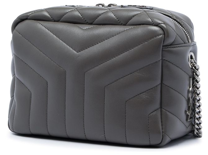 Saint Laurent LouLou Bowling Bag Small aus gestepptem Kalbsleder Grau - Ansicht 2