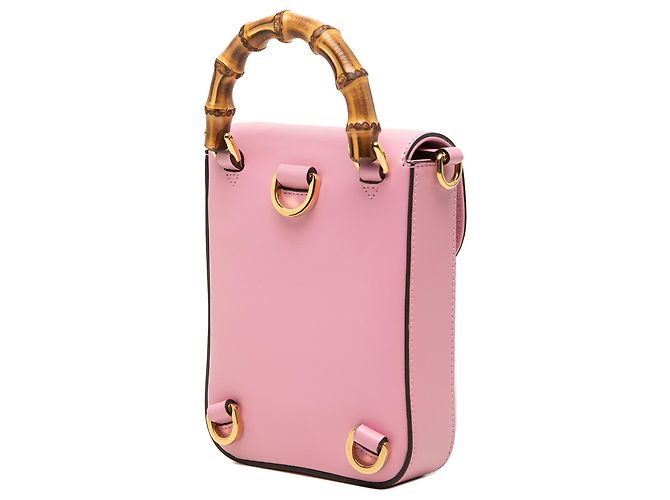 Bamboo Bolsa Gucci Mini em couro de bezerro rosa com alça de bambu - vista 2