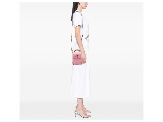 Bamboo Bolsa Gucci Mini em couro de bezerro rosa com alça de bambu - vista 6
