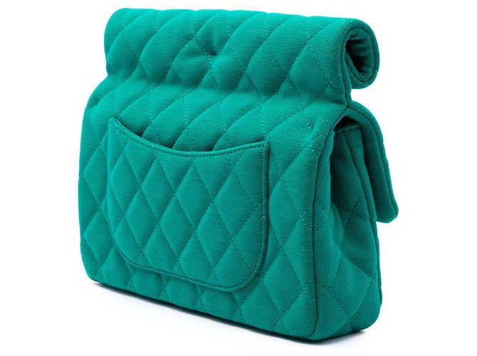 Clutch Roll Chanel in jersey trapuntato verde CC - vista 2