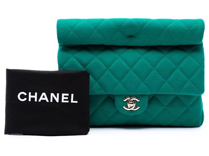 Clutch Roll Chanel in jersey trapuntato verde CC - vista 7