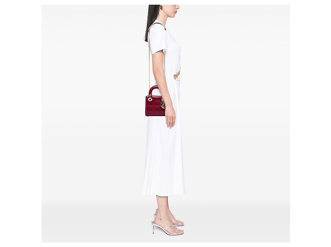 Dior Red Mini Patent Cannage Lady Dior Rosso Bordò - vista 5