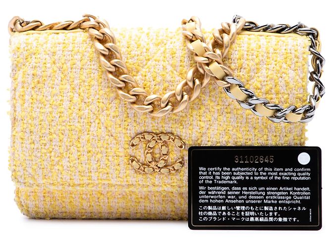 Chanel Yellow Tweed 19 Wallet On Chain Giallo - vista 7