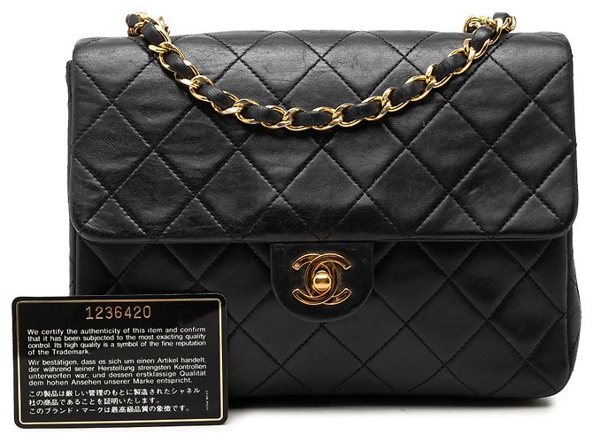 Chanel Black Small Square Quilted Lambskin Flap Nero - vista 7