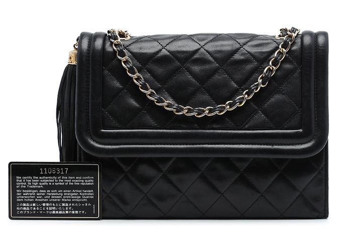 Chanel Black Quilted Lambskin Tassel Flap Nero - vista 7