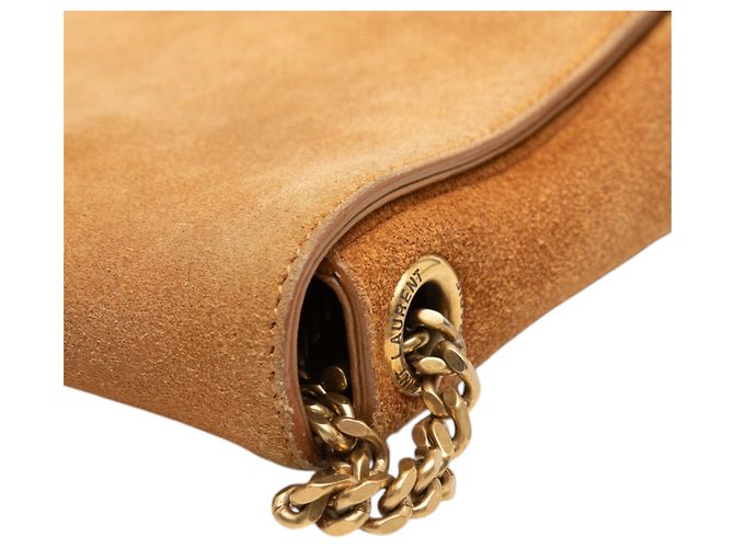 Borsa Saint Laurent Kate 99 in camoscio marrone con monogramma e nappina - vista 7