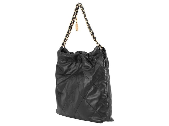 Borsa Chanel 22 in vitello lucido matelassé nero, dimensione Medium - vista 2