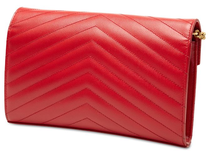 Saint Laurent Red Grain De Poudre Chevron Monogram Envelope Wallet on Chain Rot - Ansicht 2