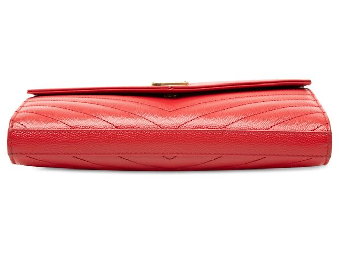 Saint Laurent Red Grain De Poudre Chevron Monogram Envelope Wallet on Chain Rot - Ansicht 3