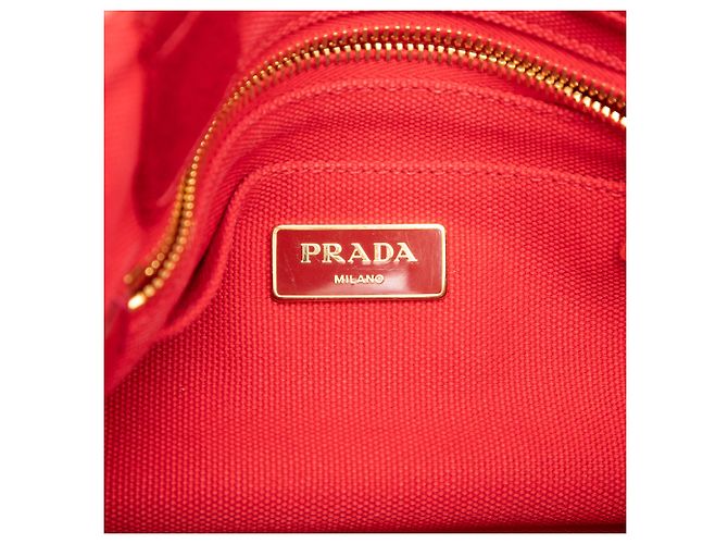 Prada Red Small Canvas Canapa Logo Tote Rot - Ansicht 5