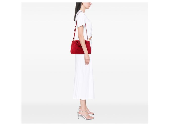 Prada Red Small Canvas Canapa Logo Tote Rot - Ansicht 6