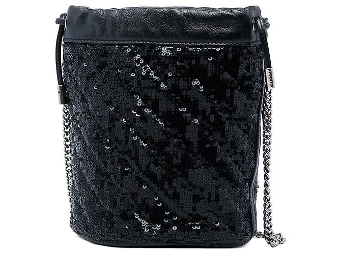 Borsa secchiello Gucci Small GG Marmont in pelle di vitello matelassé diagonale con paillettes nera - vista 2