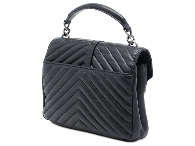 Saint Laurent College Satchel aus Lammleder mit Chevron-Steppung in Schwarz, Medium - Ansicht 2