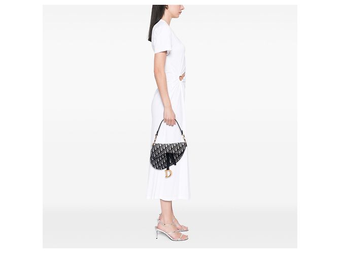 Borsa Saddle Dior in tela Oblique blu - vista 6