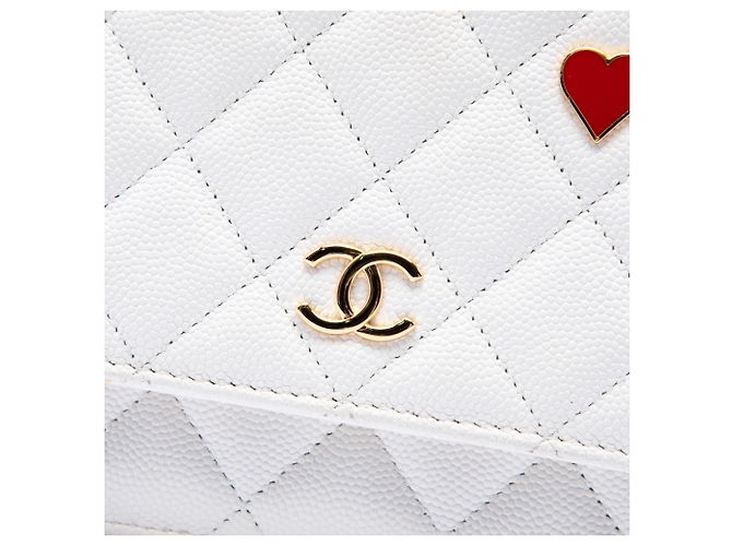 Chanel White CC Quilted Caviar Coco Casino Wallet on Chain Bianco - vista 5