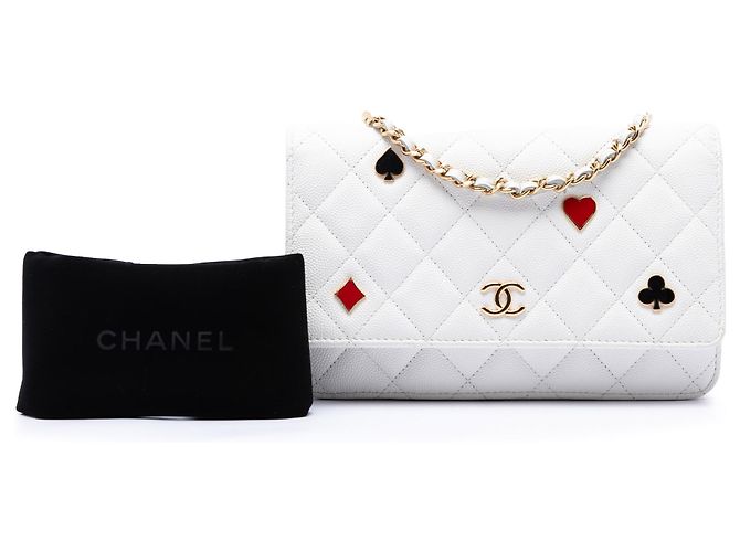 Chanel White CC Quilted Caviar Coco Casino Wallet on Chain Bianco - vista 7