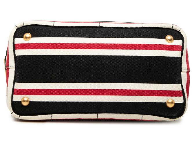 Prada Borsa Tote Small Canvas Canapa Logo Stripes Nera Nero - vista 3