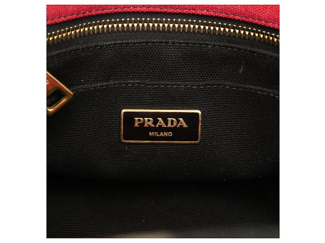 Prada Borsa Tote Small Canvas Canapa Logo Stripes Nera Nero - vista 5