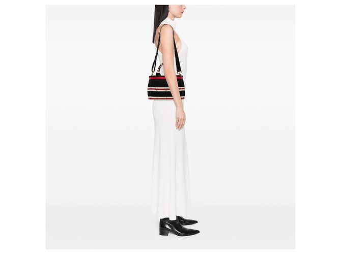 Prada Borsa Tote Small Canvas Canapa Logo Stripes Nera Nero - vista 6