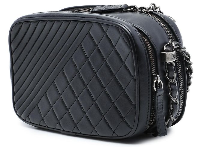 Borsa Chanel Coco Boy Camera Small in pelle di agnello matelassé nera Nero - vista 2
